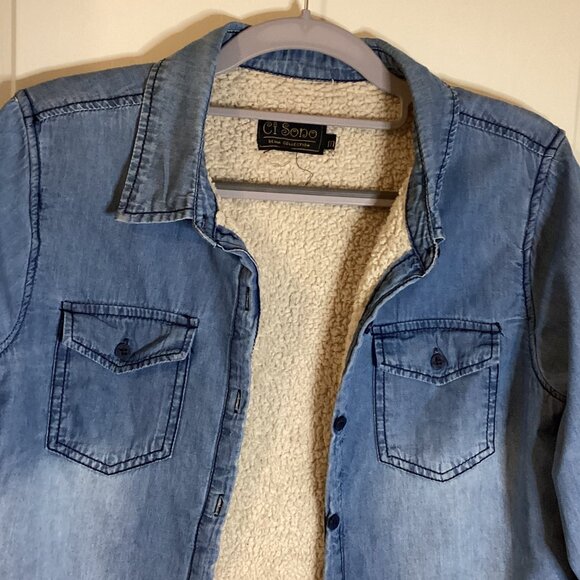 Ci Sono Women's Sherpa Lined Denim Jacket Size M Casual Work - Picture 2 of 8